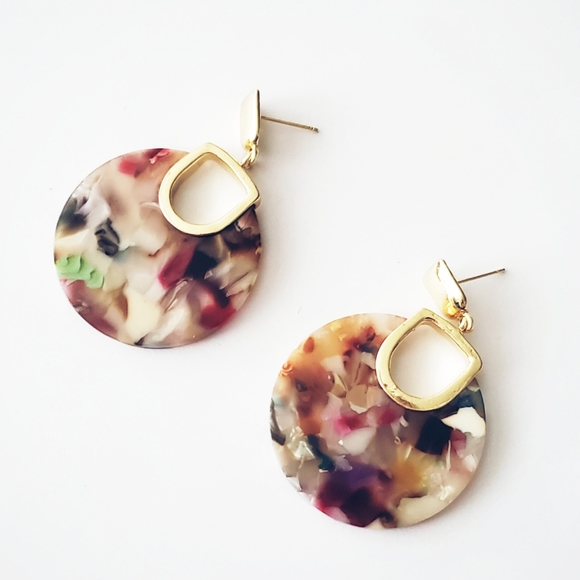 Multicolored Resin/Acrylic Round Earrings - Picture 2 of 6